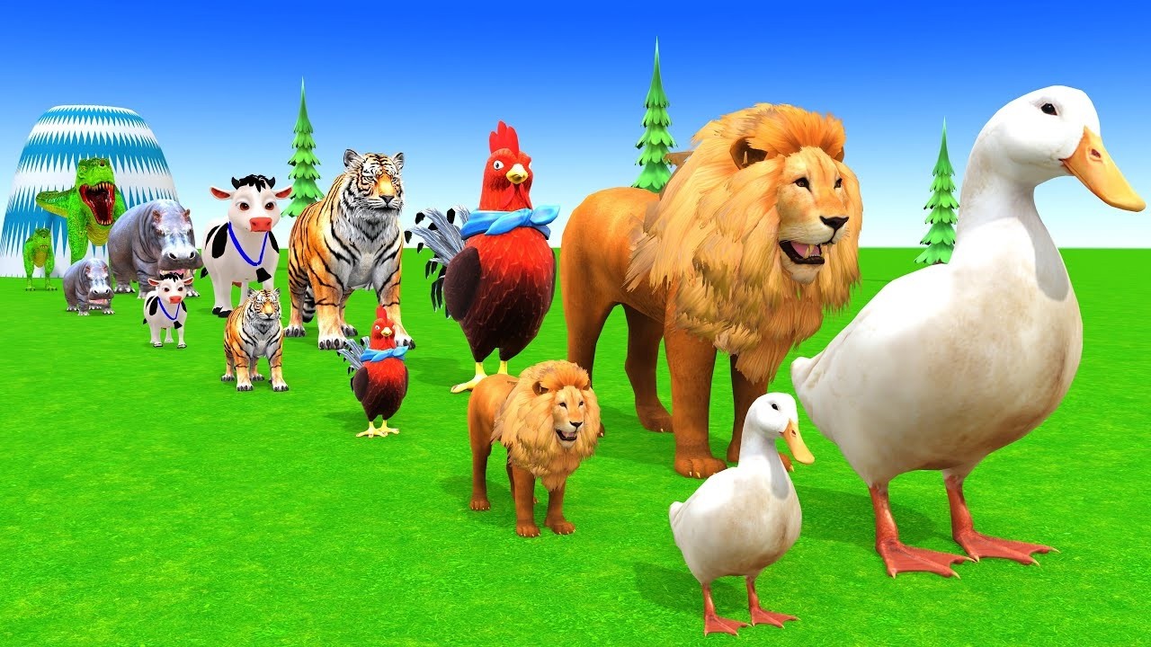 Long Slide Game with Cow Elephant Gorilla Hippopotamus Tiger 3d Animal Game Funny 3d Animals