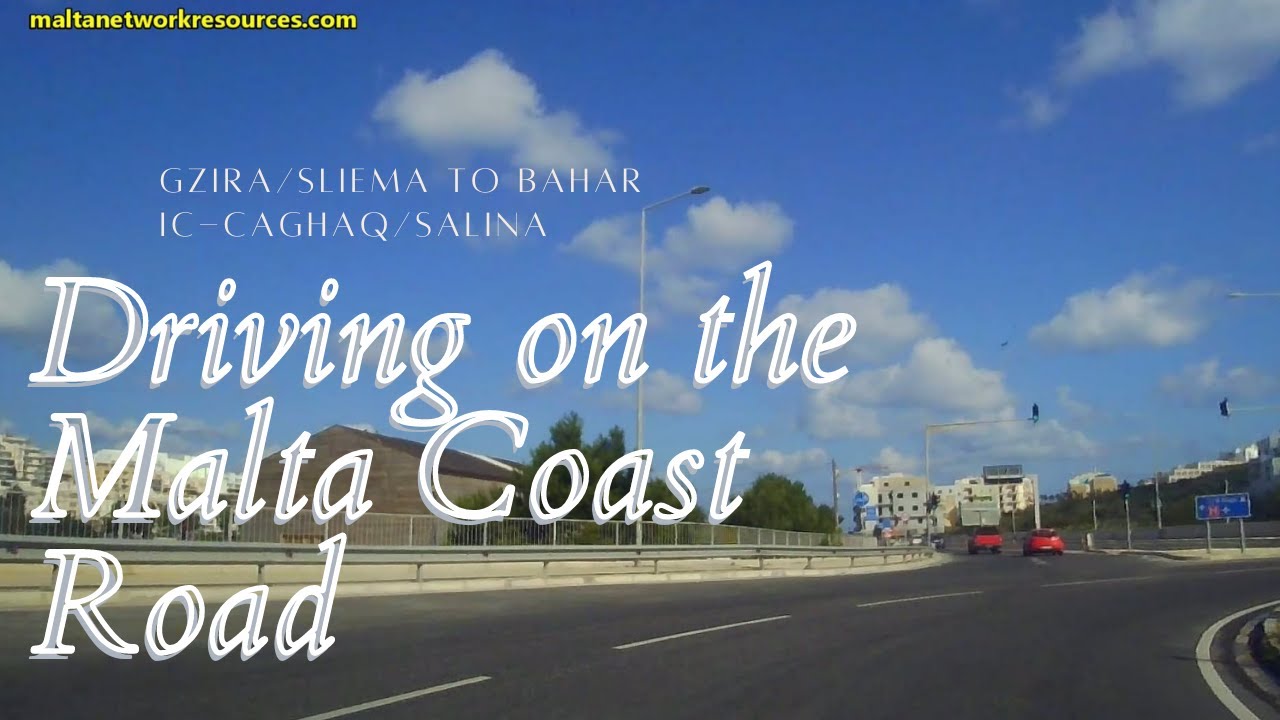 Driving in Malta Coast Road Gzira, Sliema to Bahar ic-Caghaq and Salina