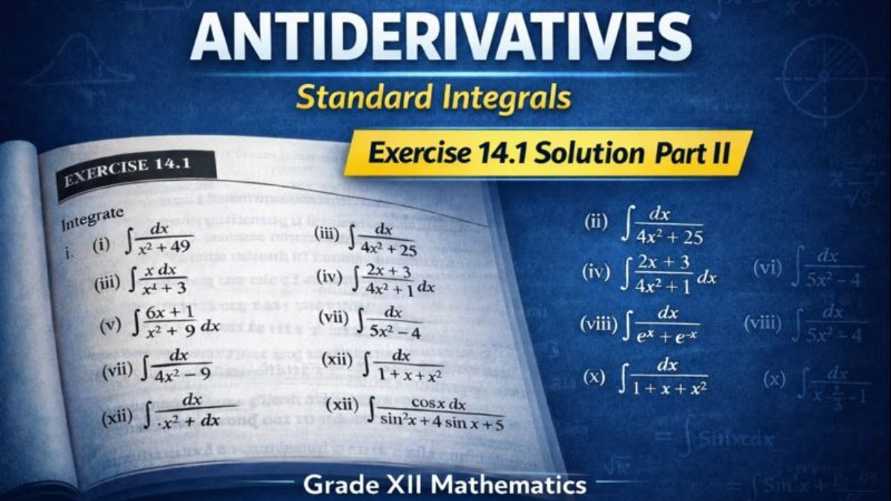 Antiderivatives Standard Integrals – Exercise 14.1 (Part II) -Grade XII Mathematics