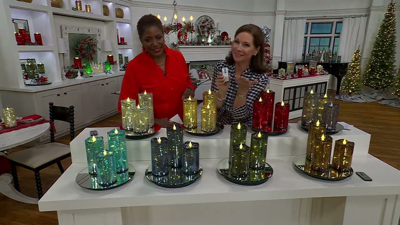 Set of 3 Illuminated Crackle Glass Candles by Valerie on QVC