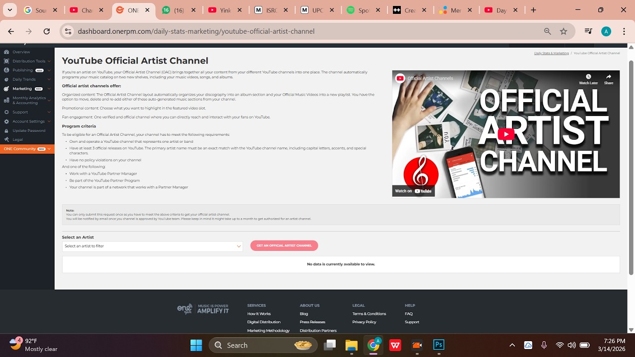 Как заявить права на официальный канал исполнителя на YouTube (OAC) через компанию Onerpm Music D...