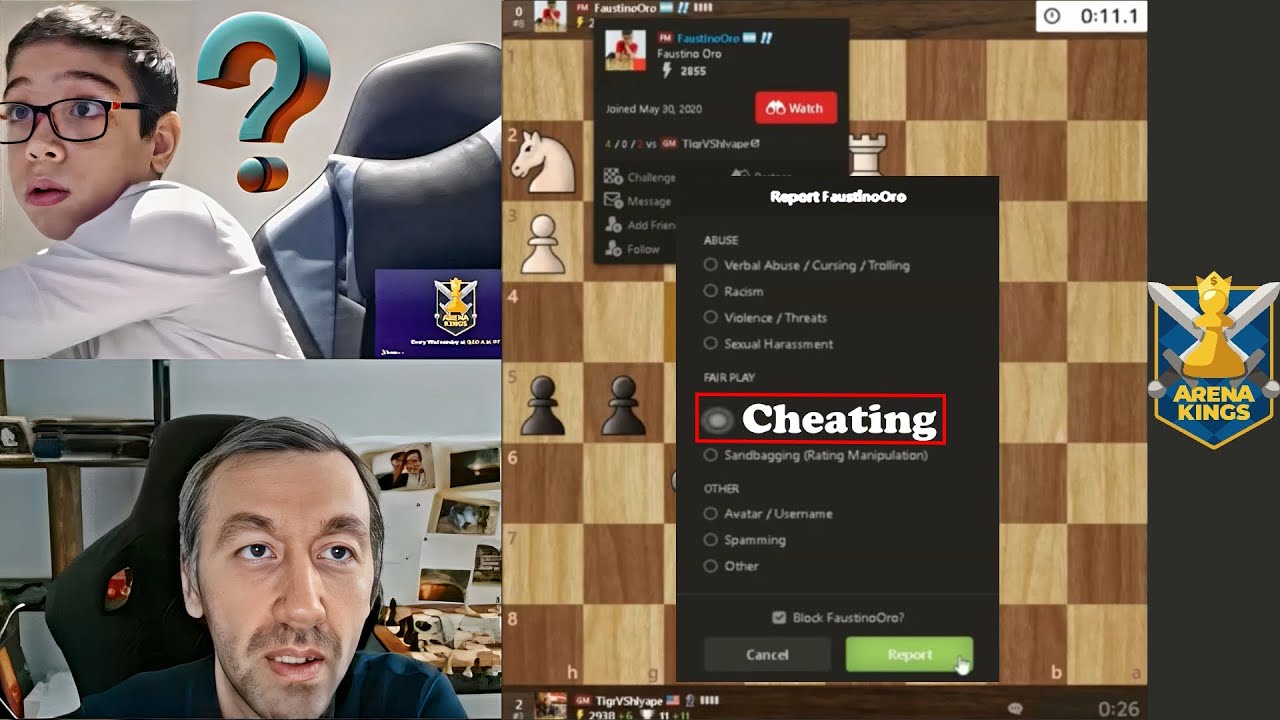 Report for CHEATING!!! FM Faustino Oro vs GM Gata Kamsky