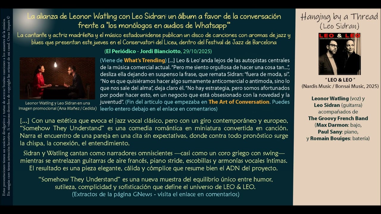 Hanging by a Thread (Leo Sidran) - Leonor Watling y Leo Sidran