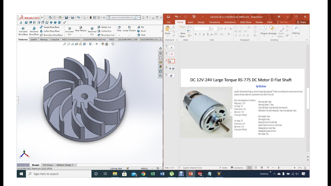 HOW TO BUILD A 12 BLADES CENTRIFUGAL PUMP IMPELLER IN SOLIDWORKS (SPANISH LANGUAGE)
