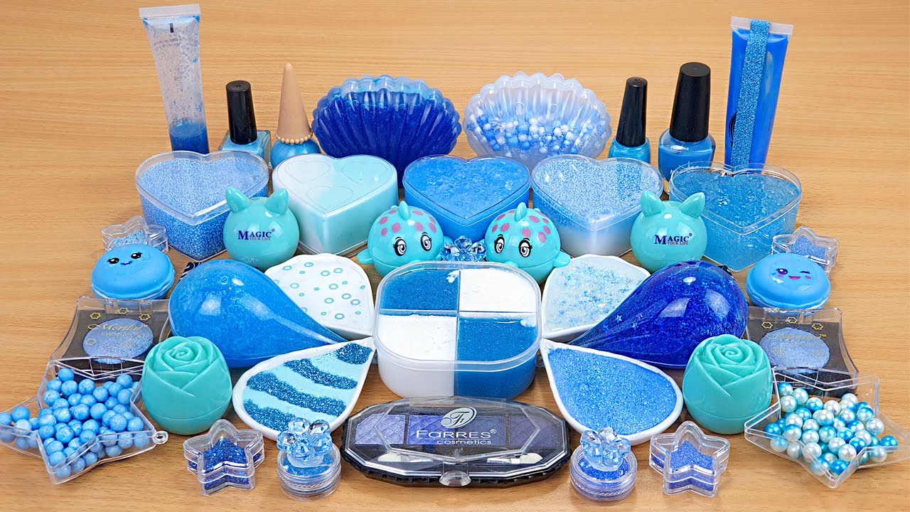BLUE SMOOTHIE SLIME Mixing makeup glitter and Slime Satisfying Slime Videos