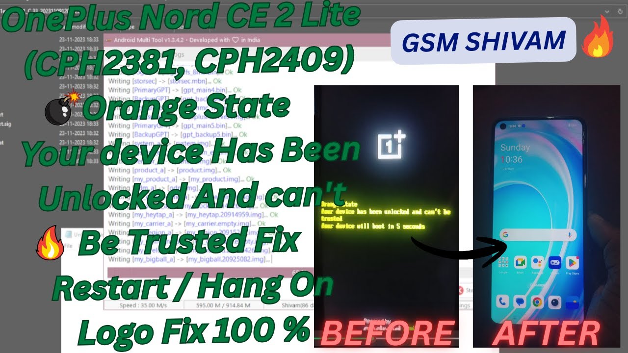 OnePlus Nord CE 2 Lite 5G(CPH2381,2409)Orange State Fix/Restatrt,Hang on Logo |FRP Unlock|Android 15