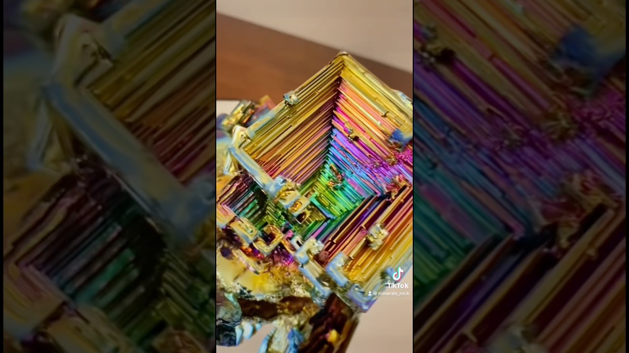 The colors on this crystal are insane!! #bismuth #crystals #art #science #educational #minerals