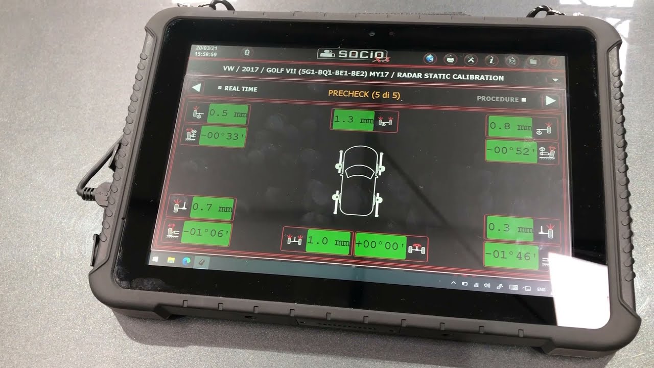 Calibrating a front radar on a 2017 VW Golf with the Sice PROADAS system