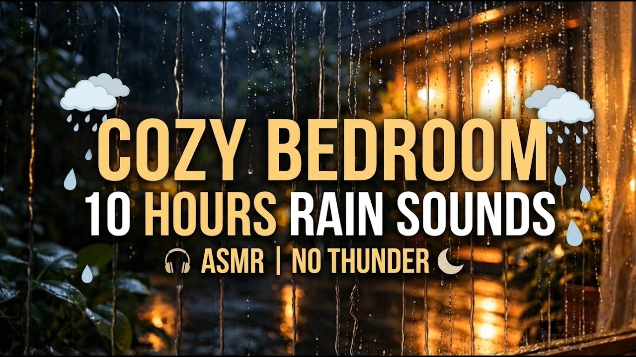10 Hours Cozy Bedroom Rain Sounds for Sleep | No Thunder | White Noise ASMR 🌧️