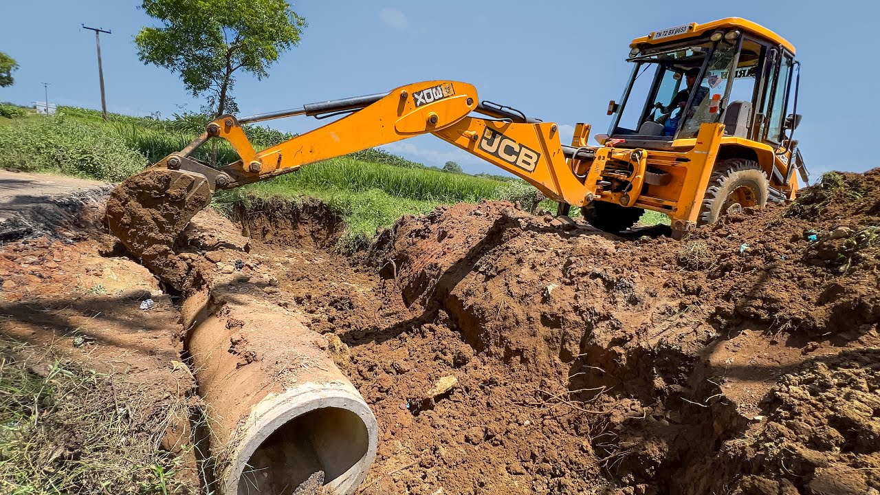 JCB 3DX Excavates Village small Pipe Culvert and Digs for New Big Bridge | JCB | Jcb work