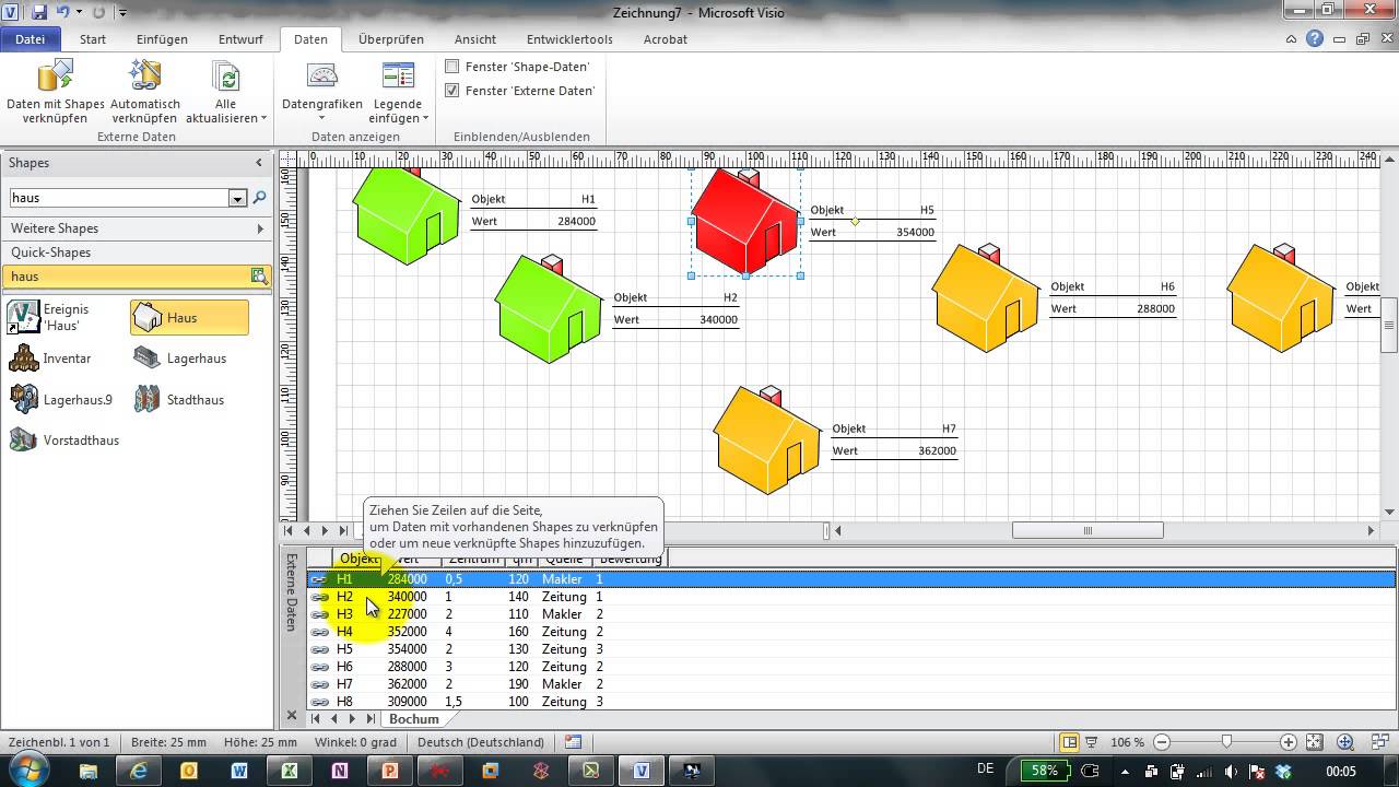 Visio # 8 - Shapes mit Shape-Daten automatisch mit Excel Verknüpfen