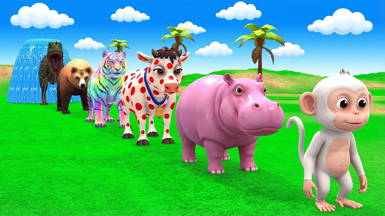Long Slide Game With Cow Elephant Gorilla Hippopotamus Tiger 3d Animal Game Funny 3d Animals