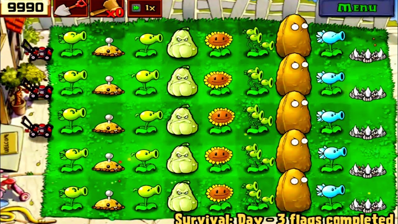 Plant Vs. Zombies : | Survival : Day ( 5 Flags Completed ) | Epsiode 22 | Walkthrough ( Gameplay ) 