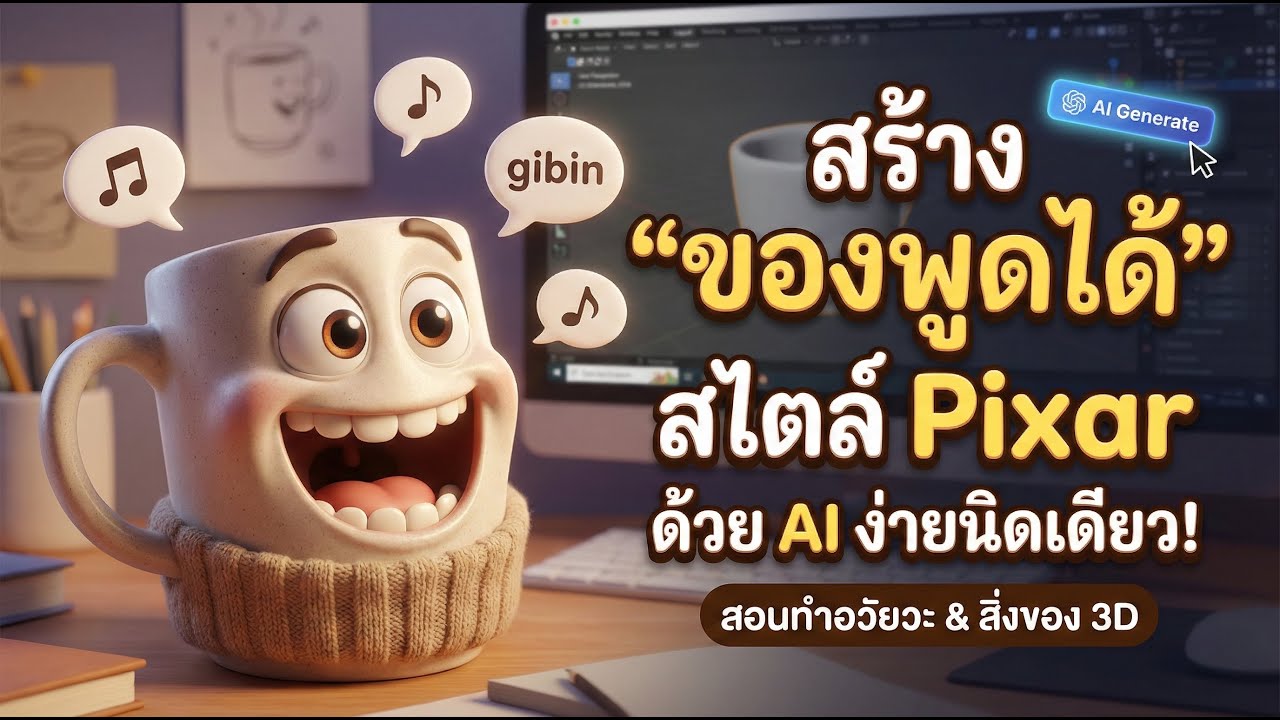 AI สร้างการ์ตูน 3D Pixar Style | อวัยวะพูดได้ | สิ่งของพูดได้ | Viral Shorts | Lip Sync