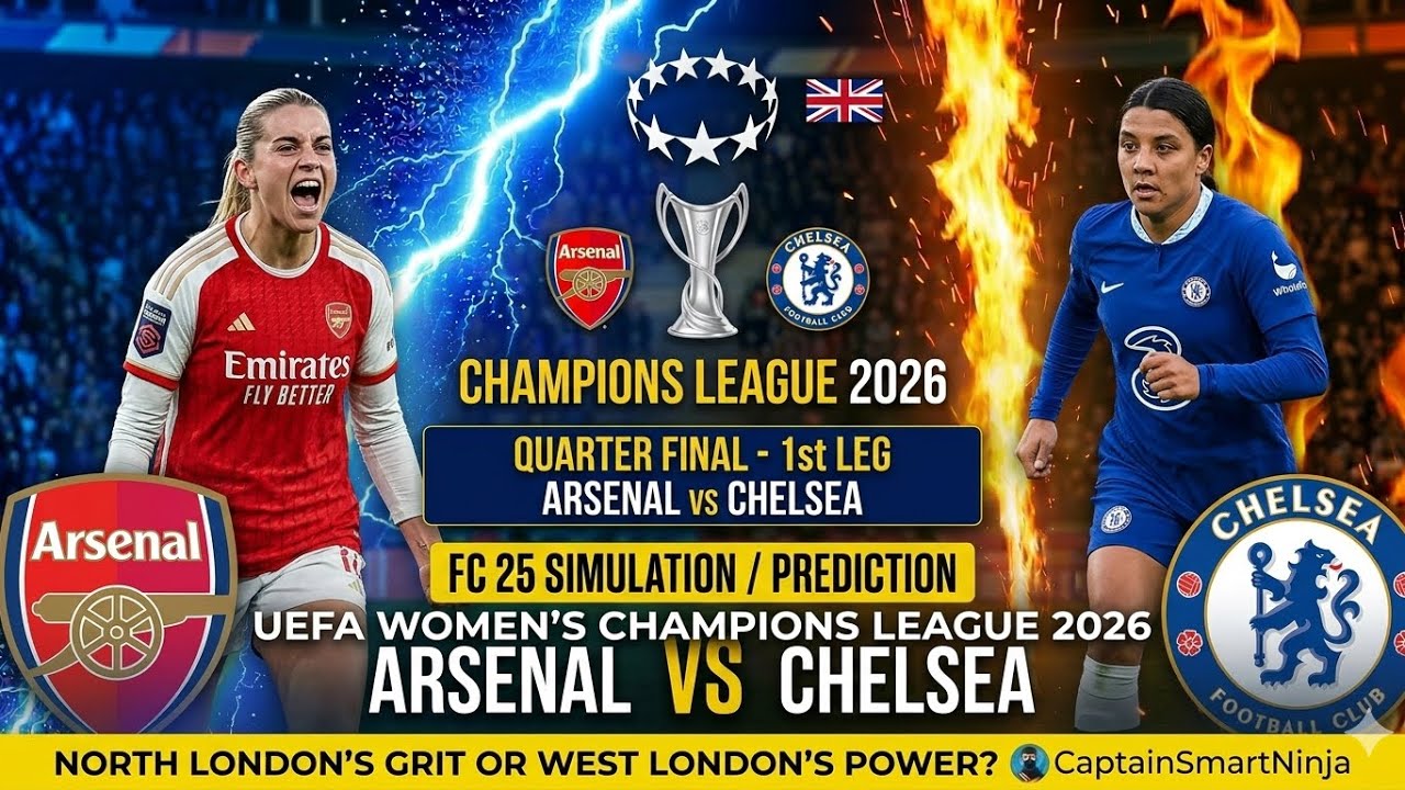 Четвертьфинал Лиги чемпионов среди женщин УЕФА 2026, первый матч. Арсенал против Челси. Симулятор...
