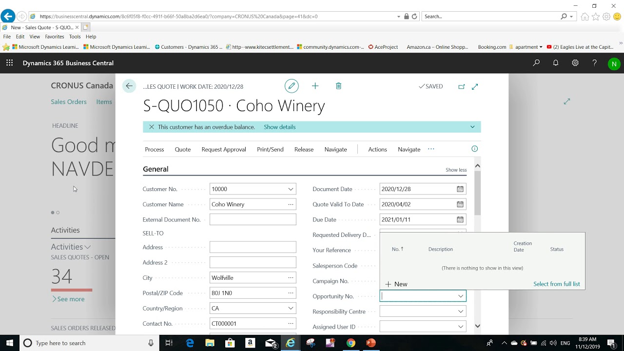 Sales Quote in Microsoft Dynamics Business Central