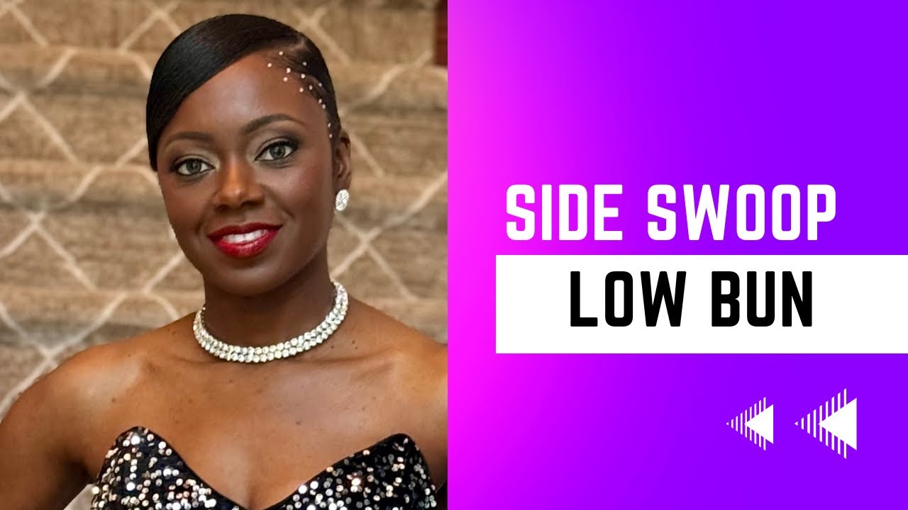 Tutorial of Sleek side swoop low bun on relaxed hair