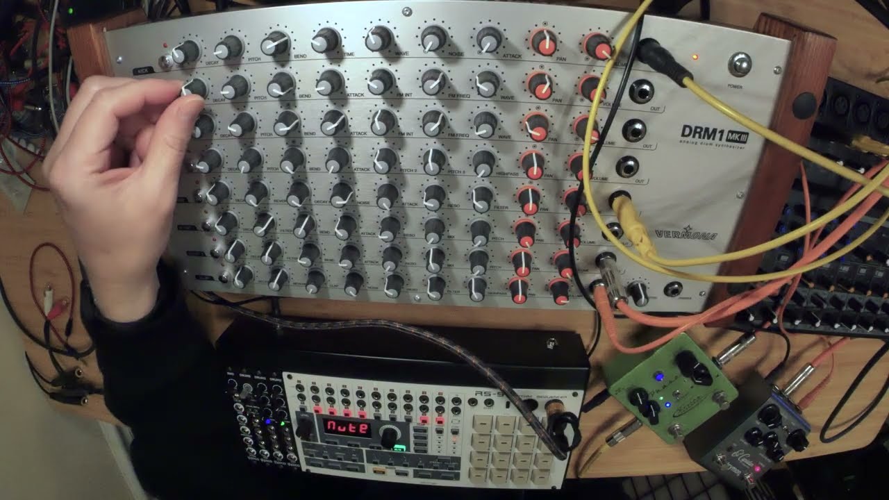 Vermona DRM1 MKIII Drum Synthesizer controlled by Behringer RS-9 Rhythm Sequencer