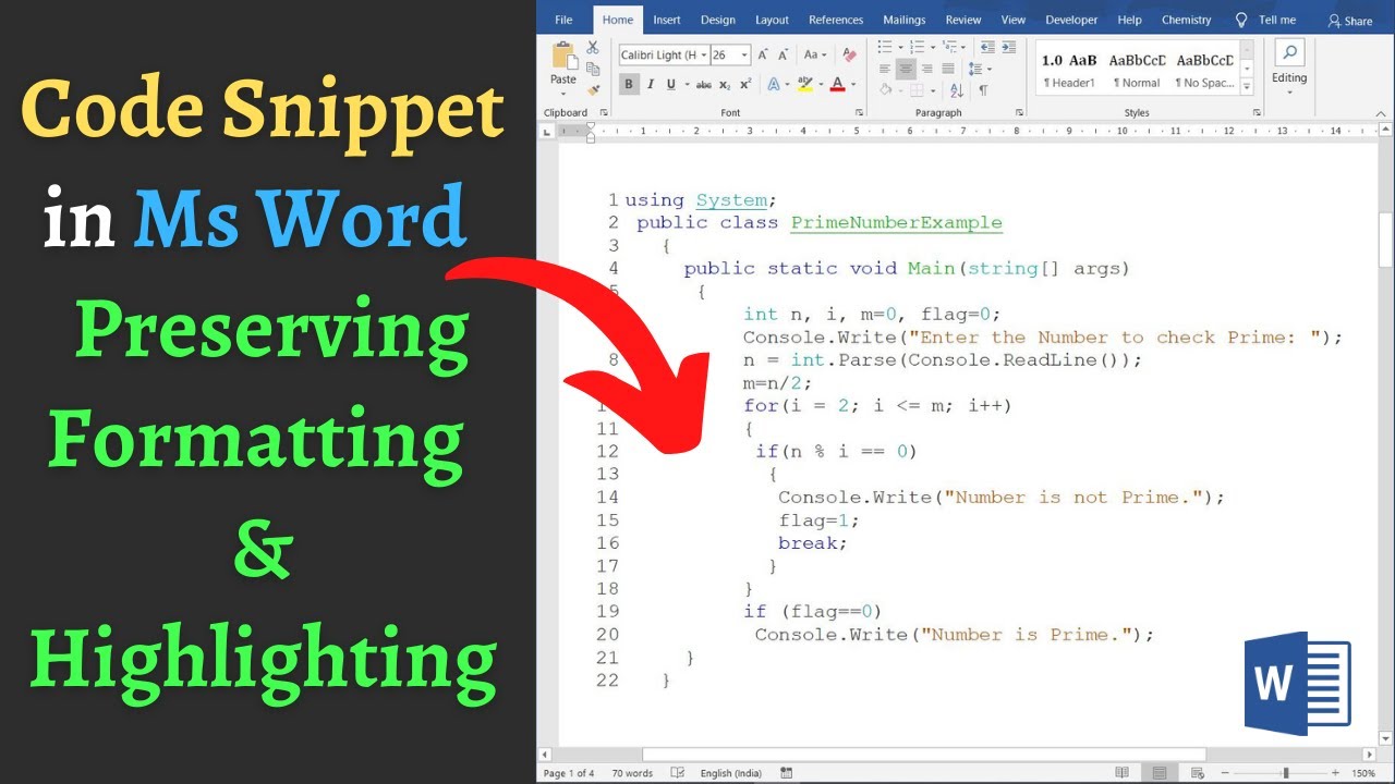 Как легко вставить фрагмент кода в Word, сохраняя форматирование, подсветку синтаксиса и номера с...