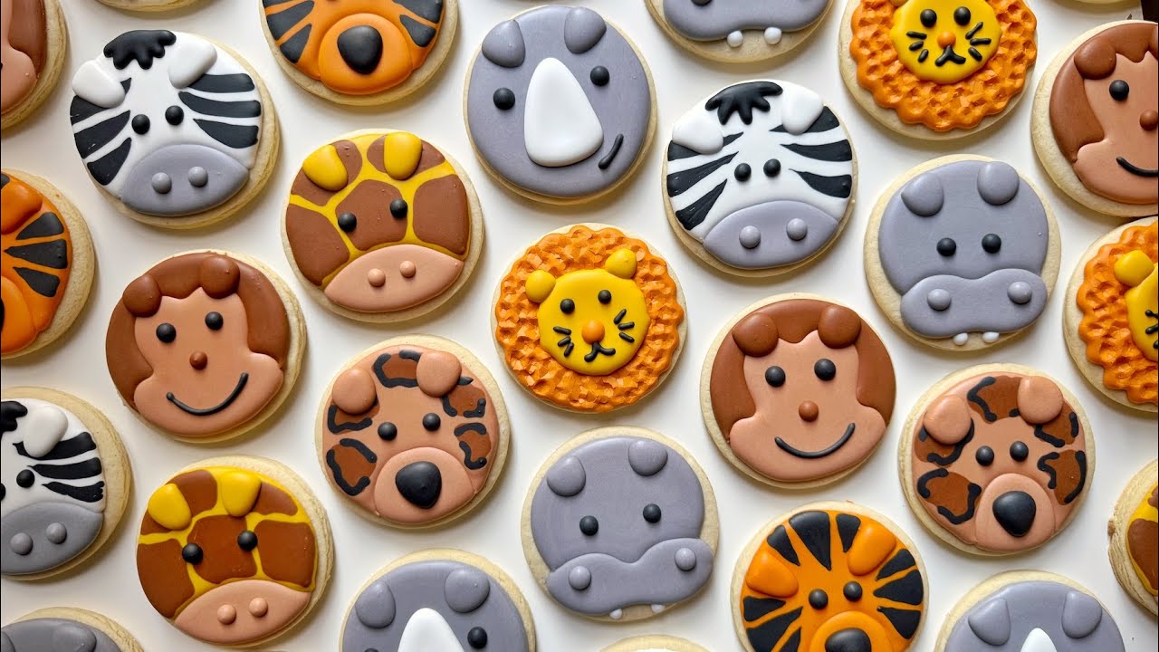 SAFARI ANIMAL COOKIES ~ Satisfying Decorating of Tiger, Lion, Hippo, Monkey, Giraffe, Zebra + More!