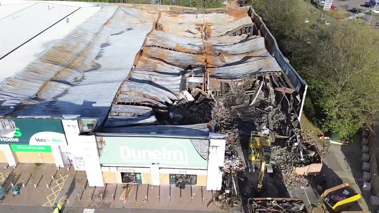 Arial videography of Dunelm progress being demolished. #diggers #demolition #drone #Dunelm #damages 