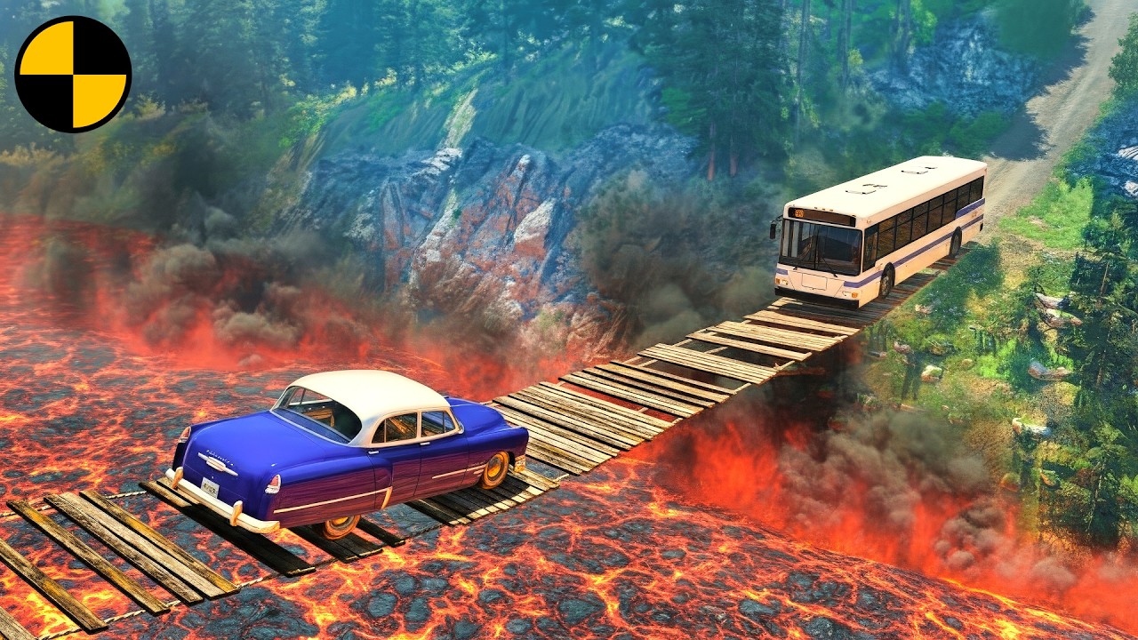 Машины vs Подвесной мост, но Пол - это Лава 😱 BeamNG.Drive