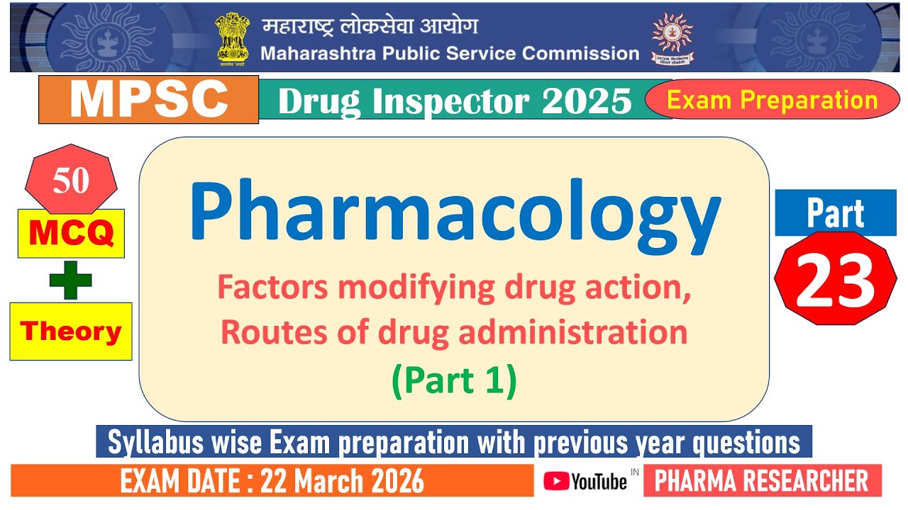 Pharmacology MCQs Part 1 II MPSC Drug Inspector2025 Exam Preparation 
