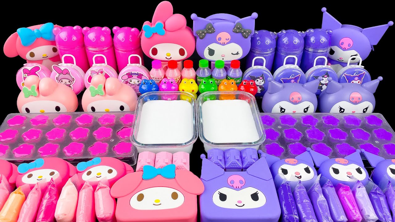 Slime Pink dan Ungu💗💜 Membuat Slime Sanrio Kuromi bersamaku💄 Mencampur Makeup ke dalam Slime Glossy