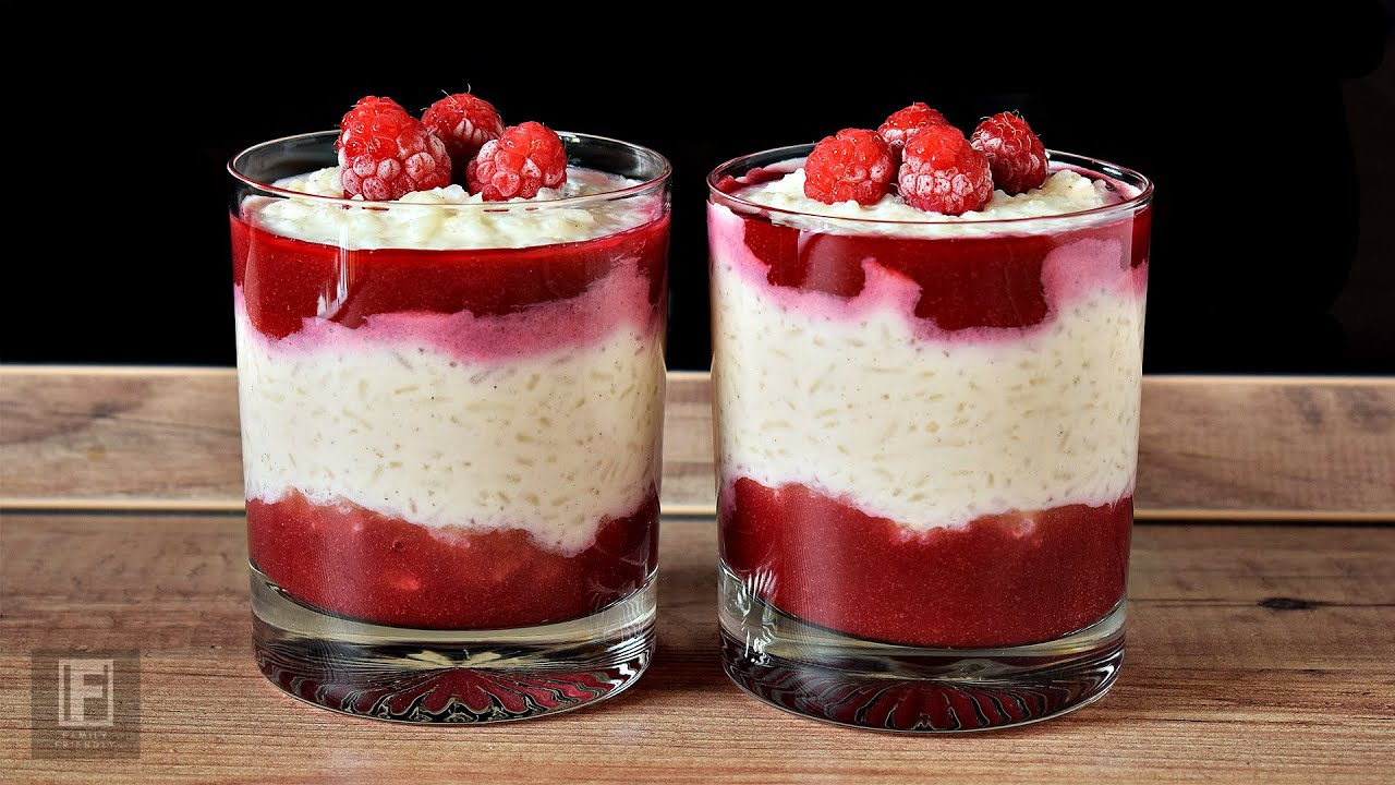 Lemon White Chocolate Rice Pudding with Raspberry Sauce