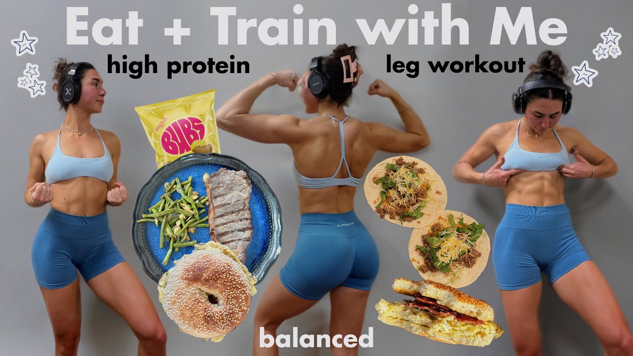 EAT AND TRAIN WITH ME to Build Muscle🥯🥩🌮 | High Protein + Easy Meals, Full Leg Day Tutorial