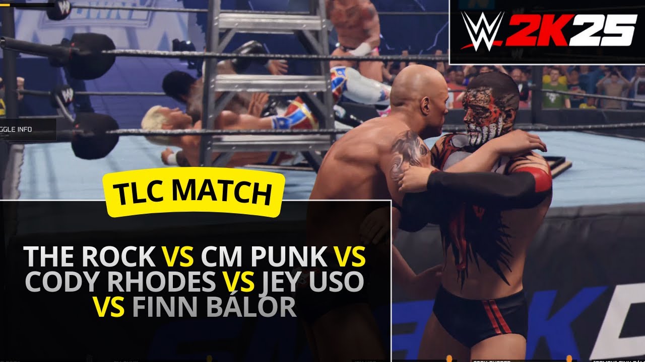 WWE 2K25 – The Rock vs CM Punk vs Cody Rhodes vs Jey Uso vs Finn Bálor (TLC 5-Way Match)