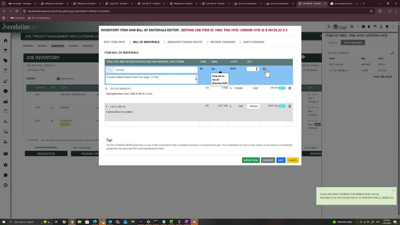 BOM Editor on Project Inventory