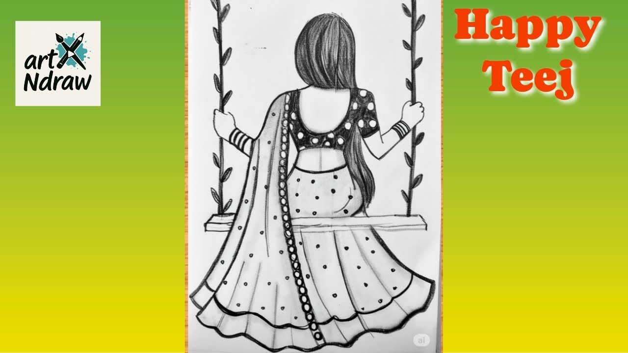 Hariyali Teej Drawing | Easy Indian Festival Poster | Teej Special Art for Beginners