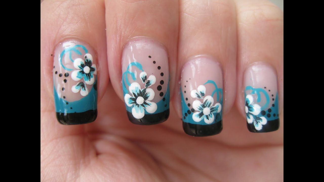 Nail art: Double colored french tip with flower