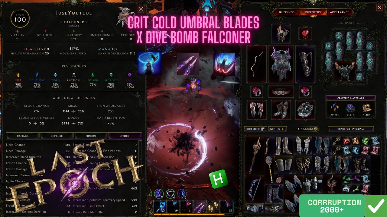 Crit Cold Umbral Blades x Dive Bomb Autobomber Falconer Corruption 1762 | Last Epoch