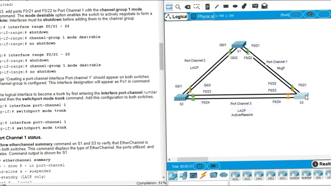 6.2.4 packet tracer - configure etherchannel
