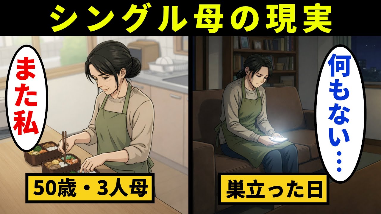 【漫画】50歳・3人のシングルマザーのリアルな生活。子供が巣立った日、初めて“自分の番”を考えた【メンタル闇ネタ】