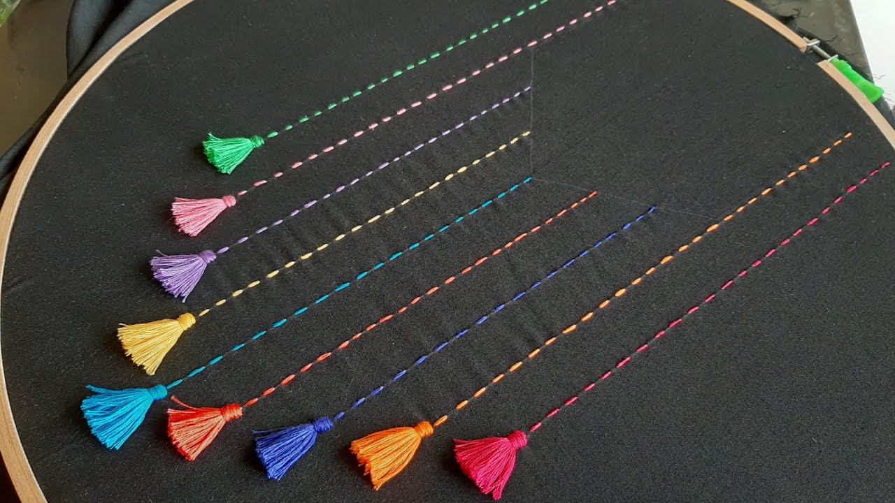 Simple Neckline Embroidery Design with Tassels (Hand Embroidery Work)