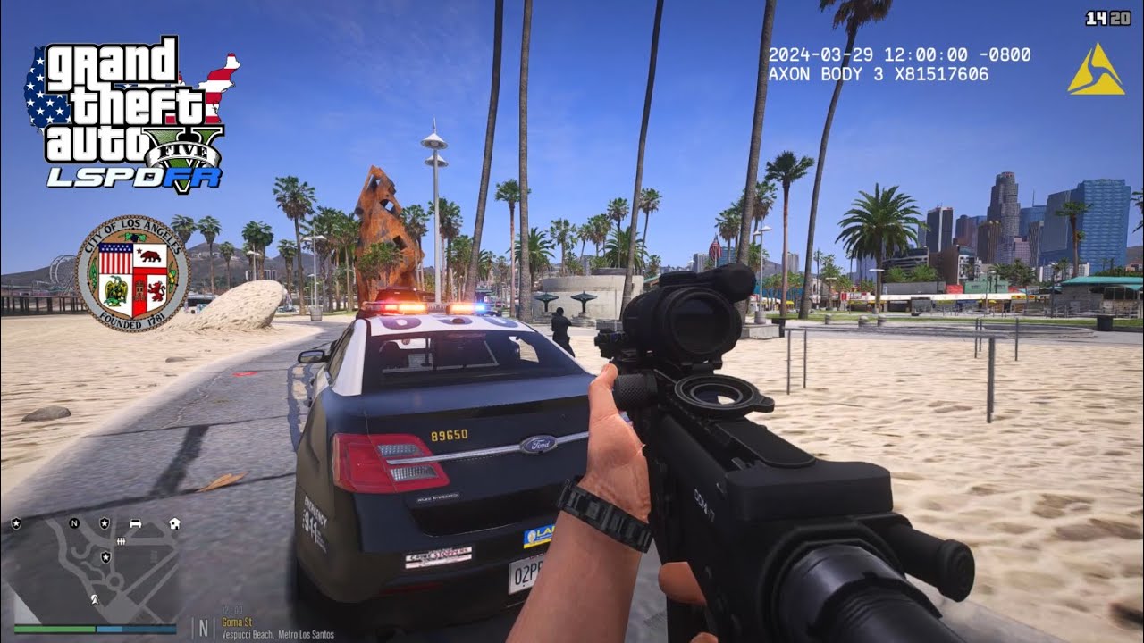 [NO COMMENTARY] GTA V LSPDFR | THE BIGGEST SHOOTOUT ON LOS ANGELES BEACH THE BEACH | ARMED MAN- LAPD