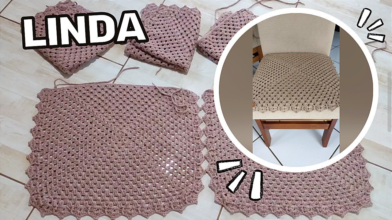 Capa de assento de cadeira em crochê fácil e linda / vídeo aula