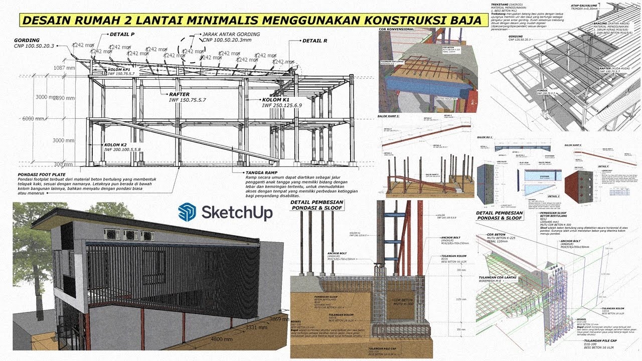 DESAIN RUMAH 2 LANTAI MINIMALIS MENGGUNAKAN KONSTRUKSI BAJA