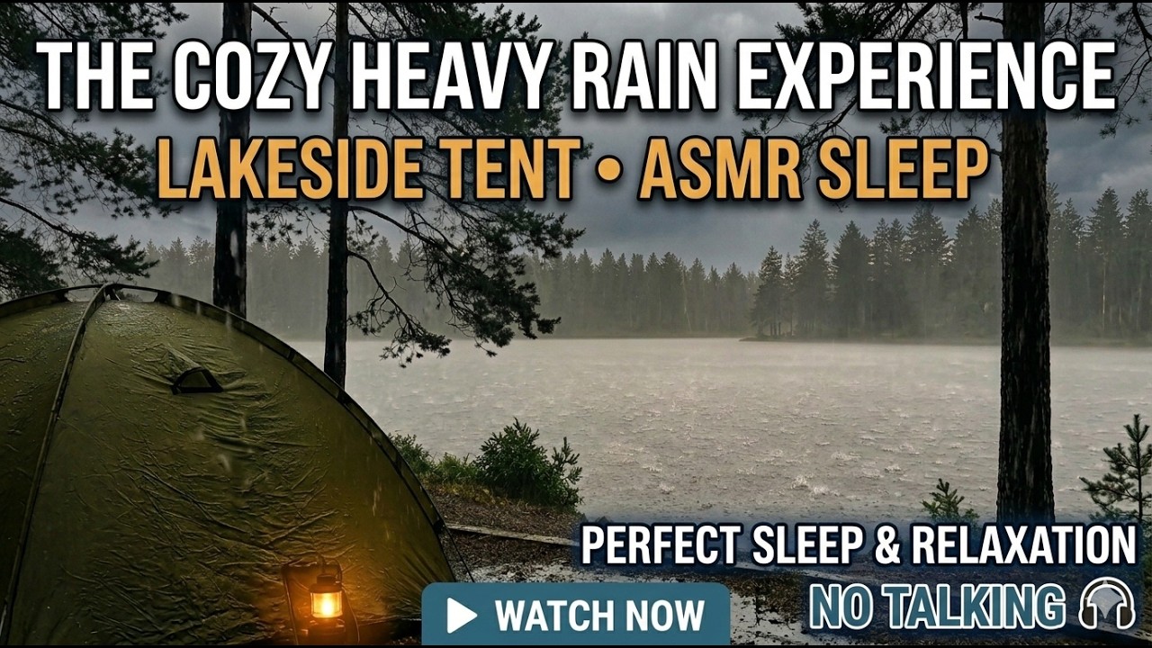 Cozy Heavy Rain on a Lakeside Tent | Ultimate Sleep & Relaxation (No Talking)
