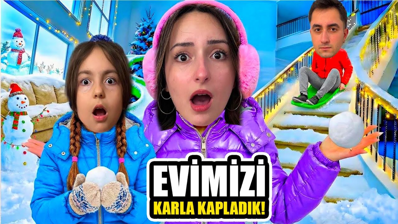 ZEYNEP VE HİRANUR EVİMİZİ KARLA KAPLADIK !! ANNEM ÇILDIRDI 