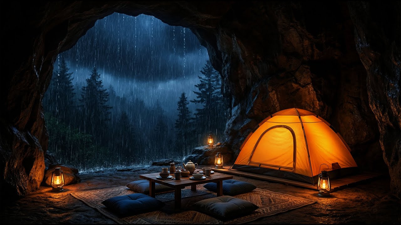 Forest Cave Rain and Thunder ⛈️ Deep Sleep Ambience for Peaceful Nights