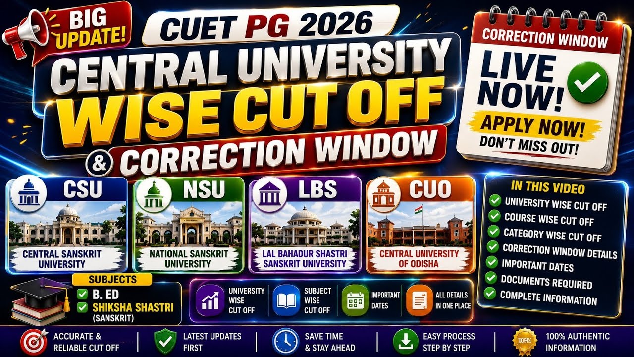📊 CUET PG 2026 Cut-Off Analysis | CSU, NSU, LBS & CUO | Correction Window Update💥
