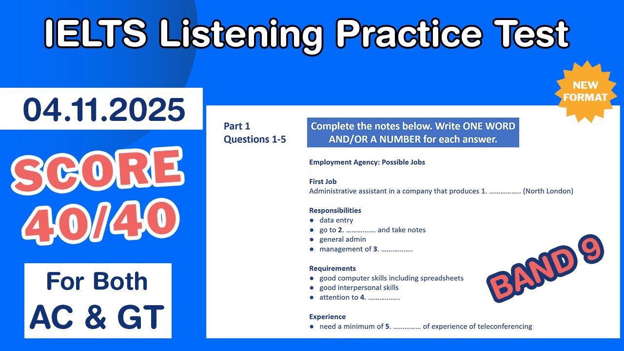 Практический тест IELTS Listening 2025 с ответами от 04.11.2025 — Тест № 133