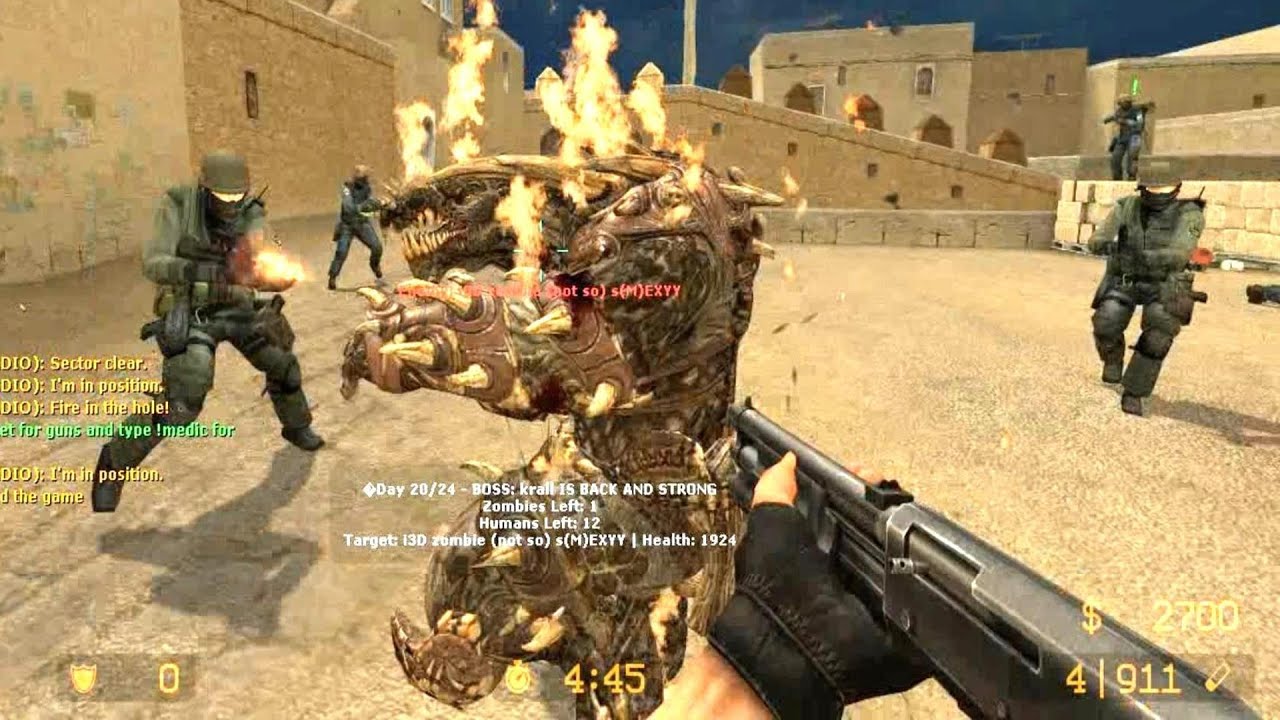 Counter Strike Source Zombie Riot Mod Krall & Dark Kahn zombie boss fight online gameplay on Dust 2