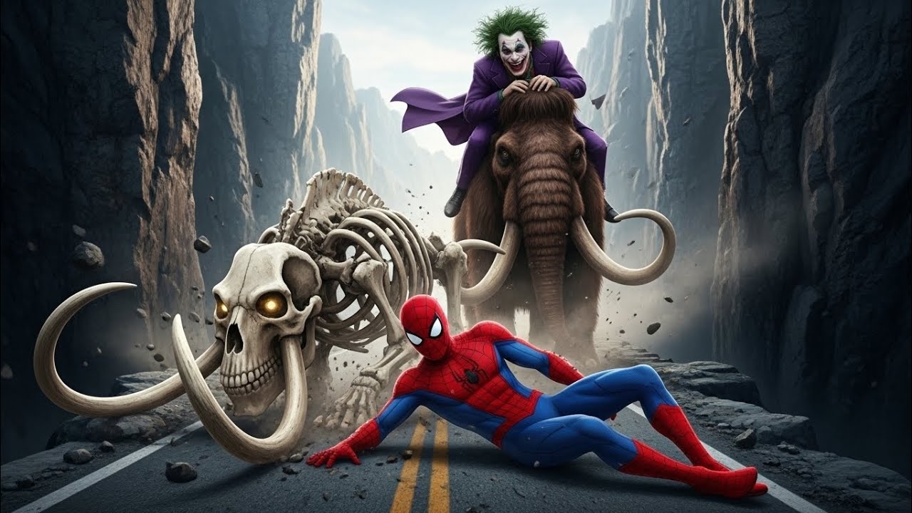 🕷️🦣Epic Superhero Mammoth Race: Spider-Man vs Joker Showdown.