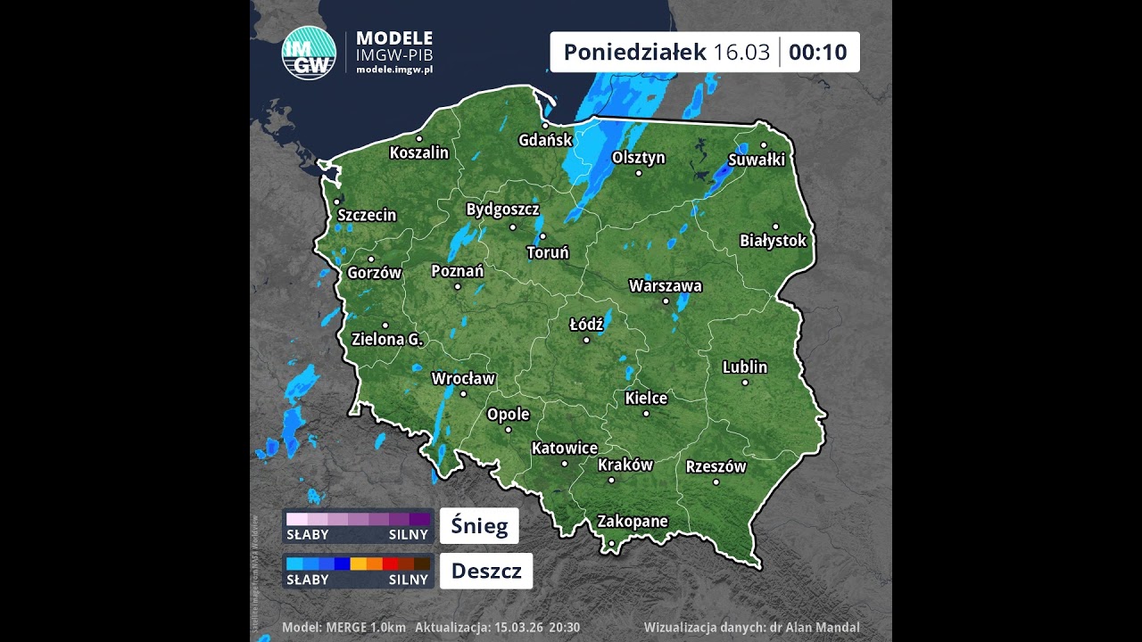 Prognoza opadu na 8 godzin (Model MERGE)15.03.2026 #ostrzeżenia  #imgw  #ostrzeżenia  #news