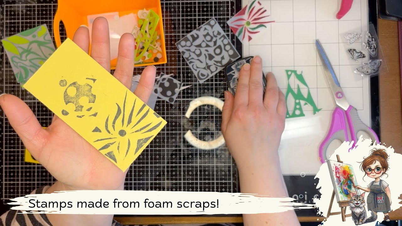 Make stamps using tiny bits of adhesive foam scraps #scrapbuster #junkjournal #craftwithme